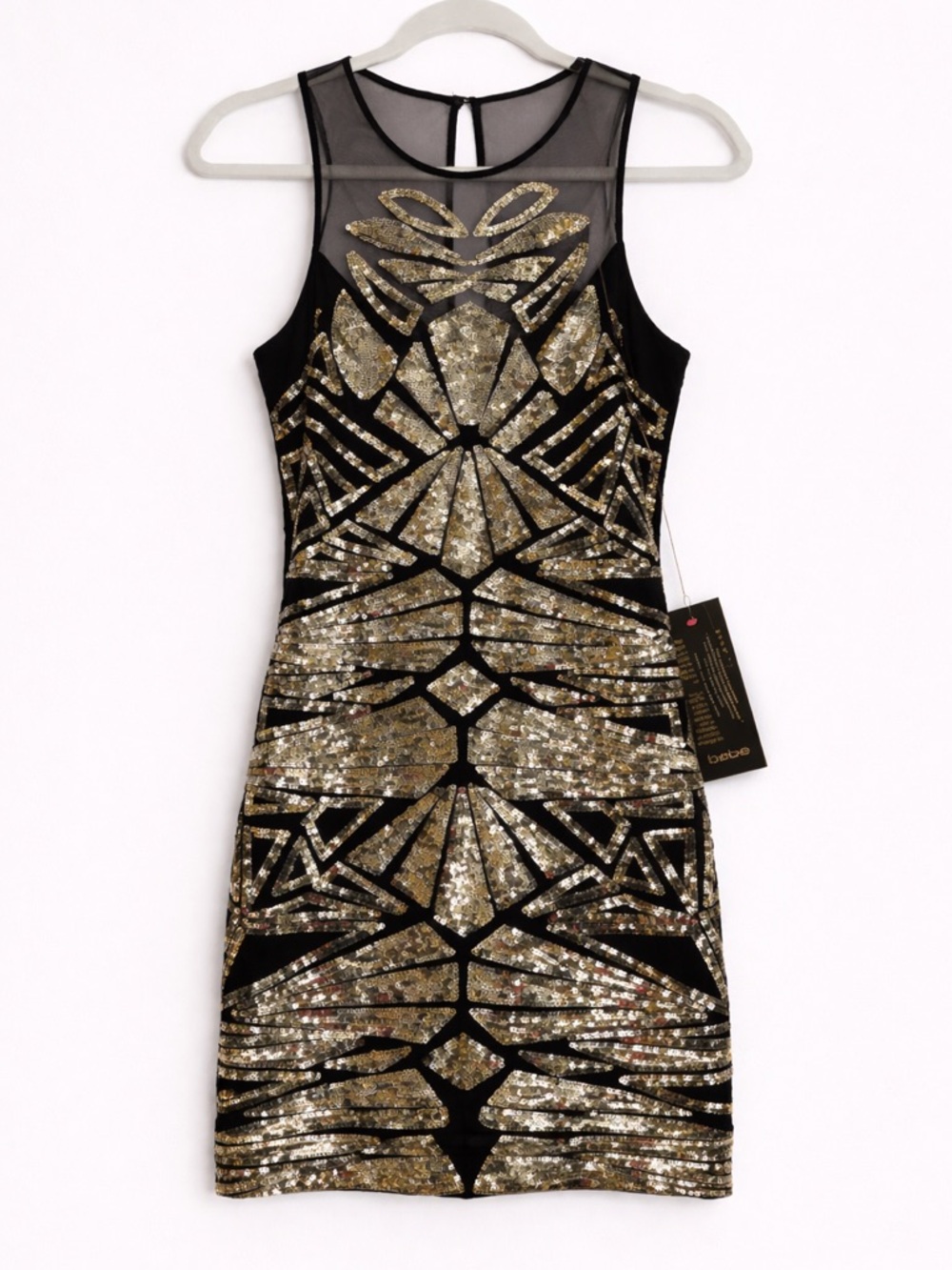 Bebe Black & Gold Sequin Bodycon Dress – Size Small – NWT